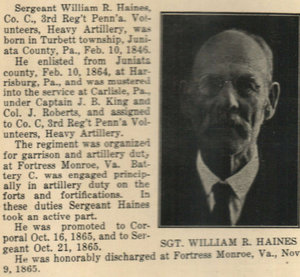William's Civil War Record as found in (A MEMORIAL HISTORY OF THE PORT ROYAL LUTHERAN CHARGE) (Port Royal: Tribune Publishing, 1919)(Photo submitted by Wayne Taylor)